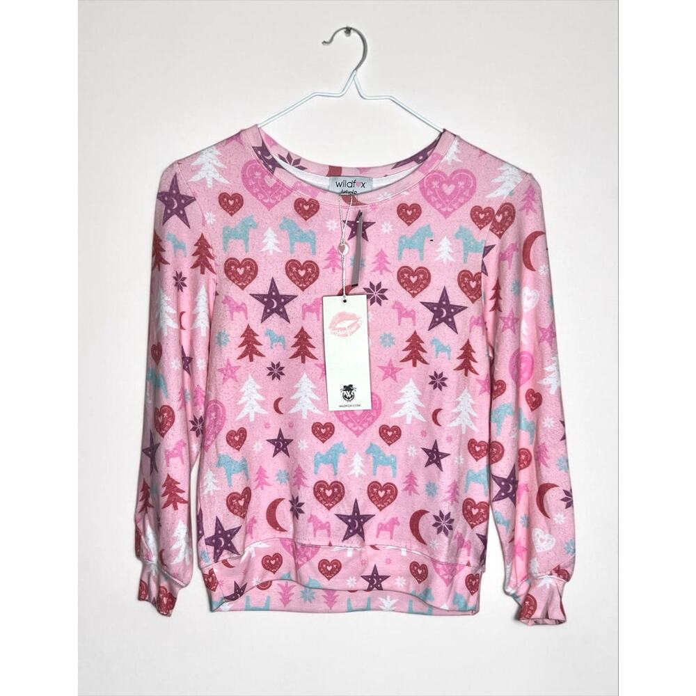 Wildfox Kids Pink Heart Star Print Sweatshirt NWT Size 7/8 Girls